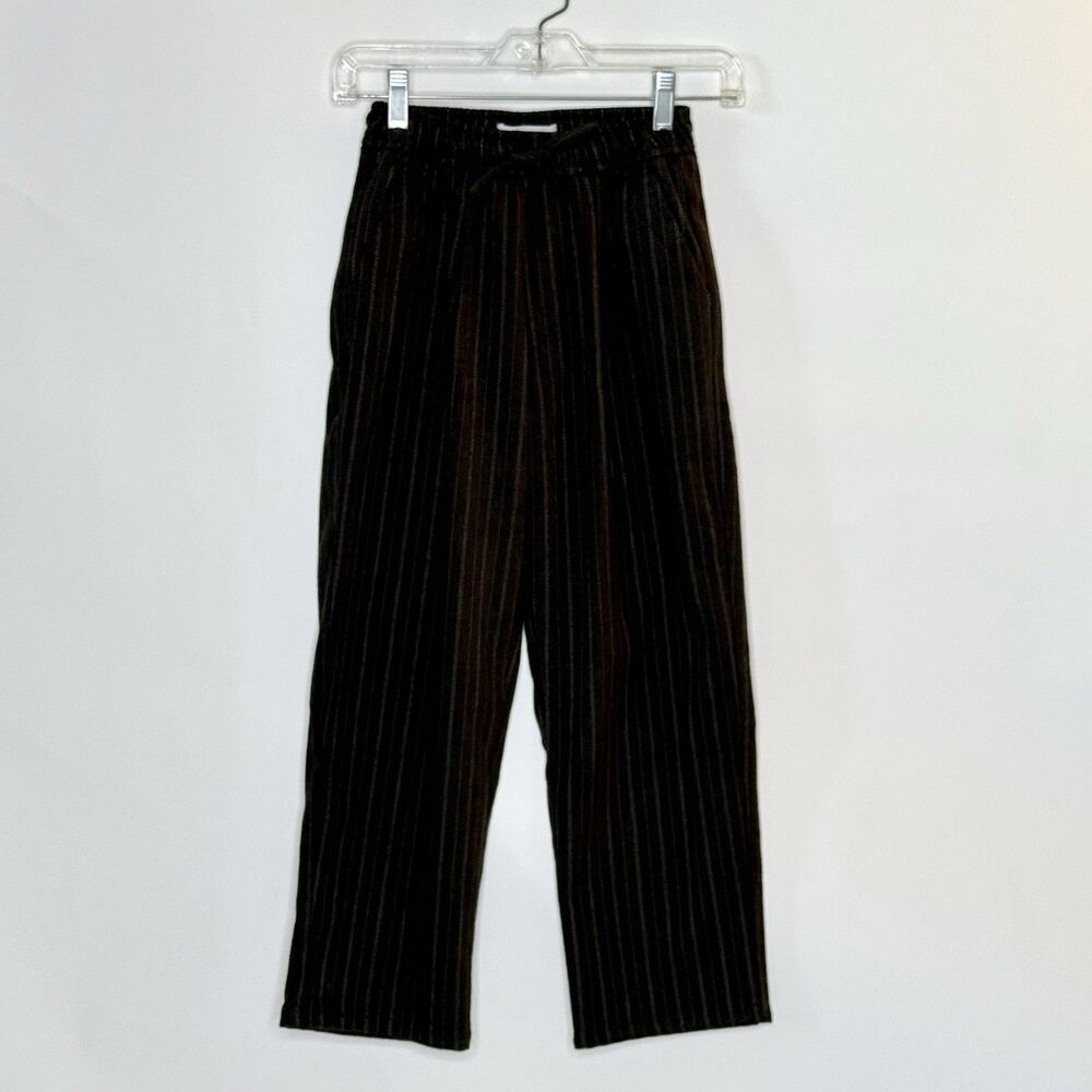 ZARA Kids Pinstripe Pants Girl's Sz 9 Pull On Elastic Tie Waist Pockets Classic